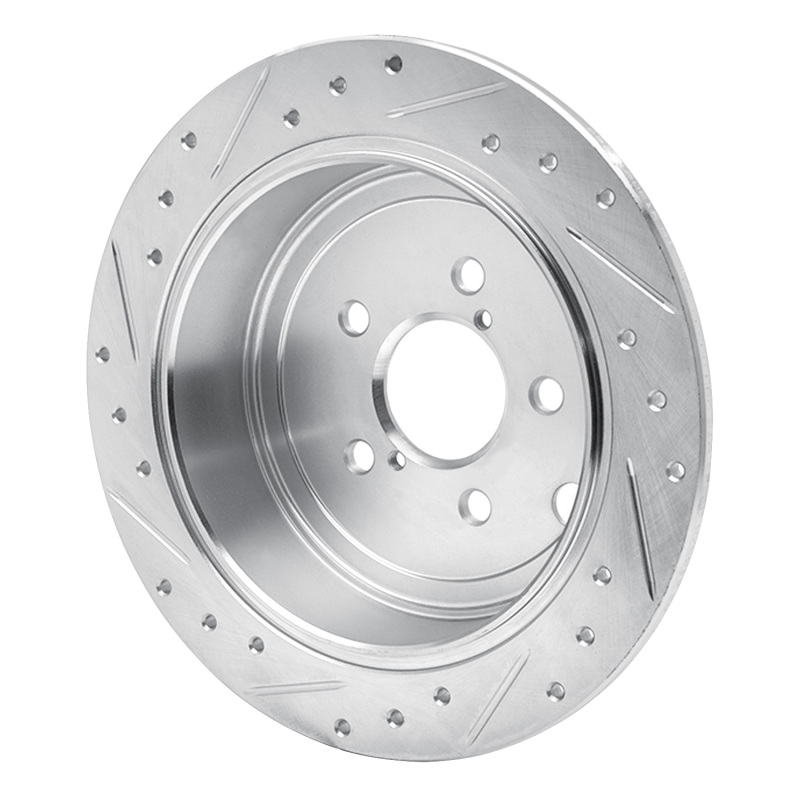 Subaru WRX Brake Rotor (1) - Rear Right - R1 Concepts - Drilled & Slotted - Silver - `08-`15